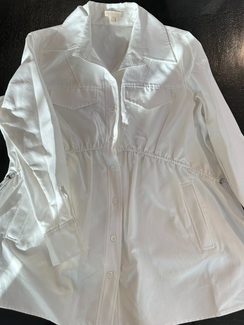 Etcetera Nephele White Cinch Drawstring Toggle Waist Utility Shirt Jacket 14 NWT